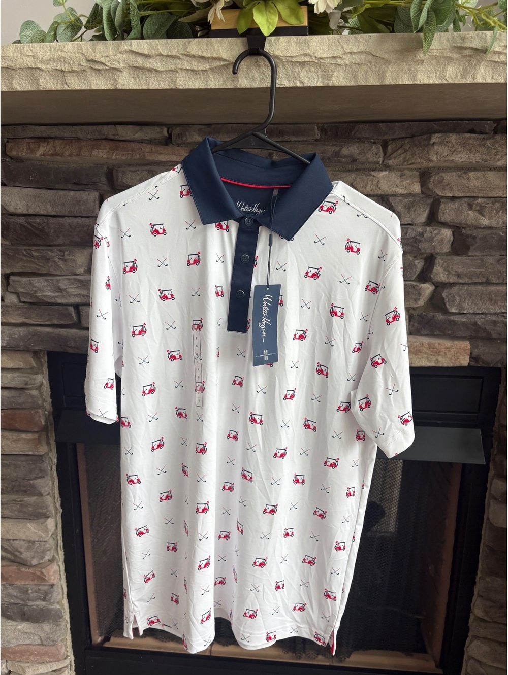 New Walter Hagen Performance 11 White Golf cart Print Polo Shirt Mens Small